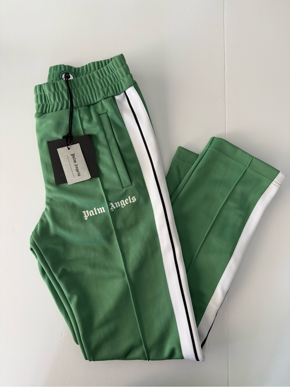 Palm Angels Green Track Sweatpants with Side Stripe